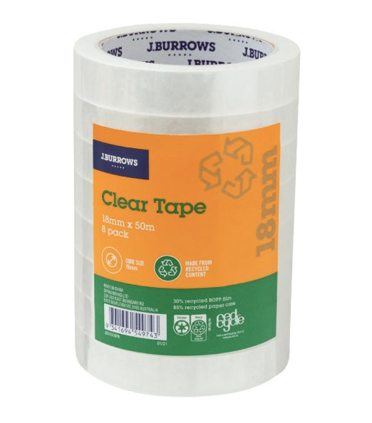 Clear Tape 8 Pack | 18mm x 50m | J.burrows | PF-113222-OW-995668