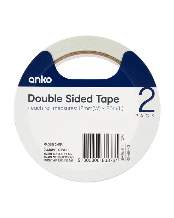Double Sided Tape 2 Pack | 12mm W x 20m L | PF-111413-KM-991520