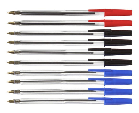 Ballpoint Pens 1mm Assorted (blue/black/red) | 10 Pack | Keji | PF-104629-OW-970002